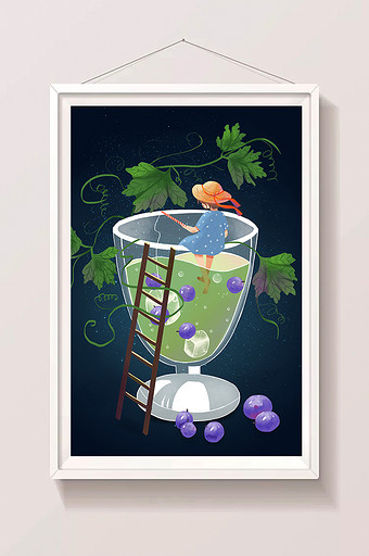 卡通扁平夏至节气酷热蓝莓果汁创意插画图片