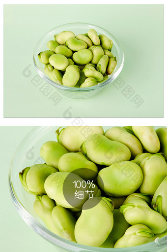 绿色蚕豆豆米玻璃碗蔬菜美食摄影图图片