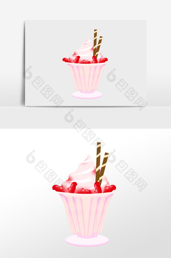 手绘甜品冷饮草莓冰淇淋插画图片