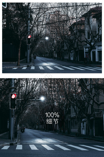 上海武康路深夜寂静无人十字路口摄影图图片
