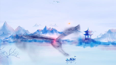 大气青色江南中国风水墨片头AE模板