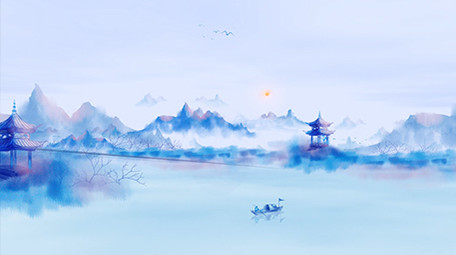 大气青色江南中国风水墨片头AE模板