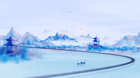 大气青色江南中国风水墨片头AE模板