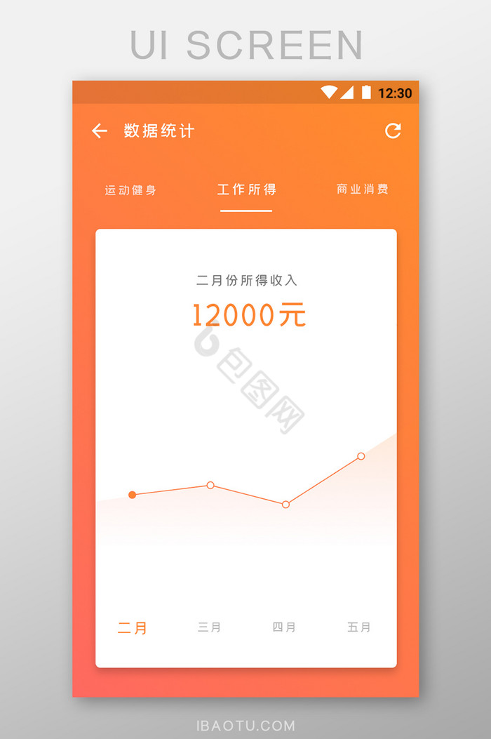 橙色大气时尚金融APP数据统计界面