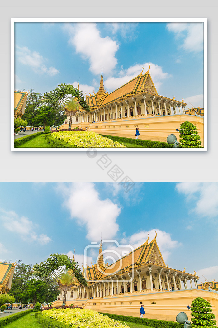 金色大气柬埔寨金边大皇宫内部建筑摄影图片