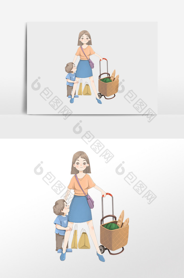 爱在母亲节超市采购母子插画图片图片