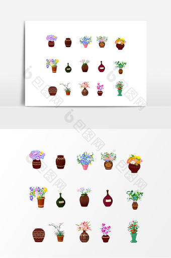 彩色植物花朵花瓶设计元素图片