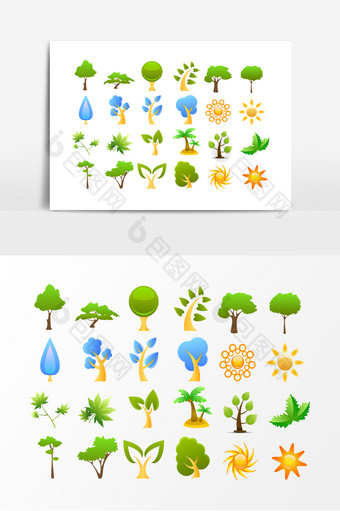 绿色树木植物太阳图案素材图片