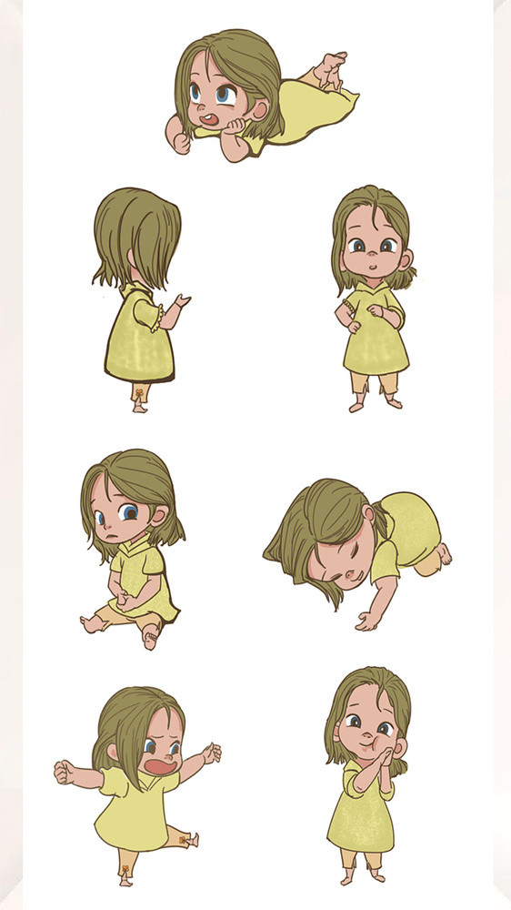穿绿裙子的小女孩卡通动态表情包PS图片
