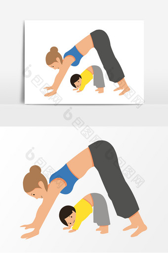 卡通母亲节亲子瑜伽手绘元素图片