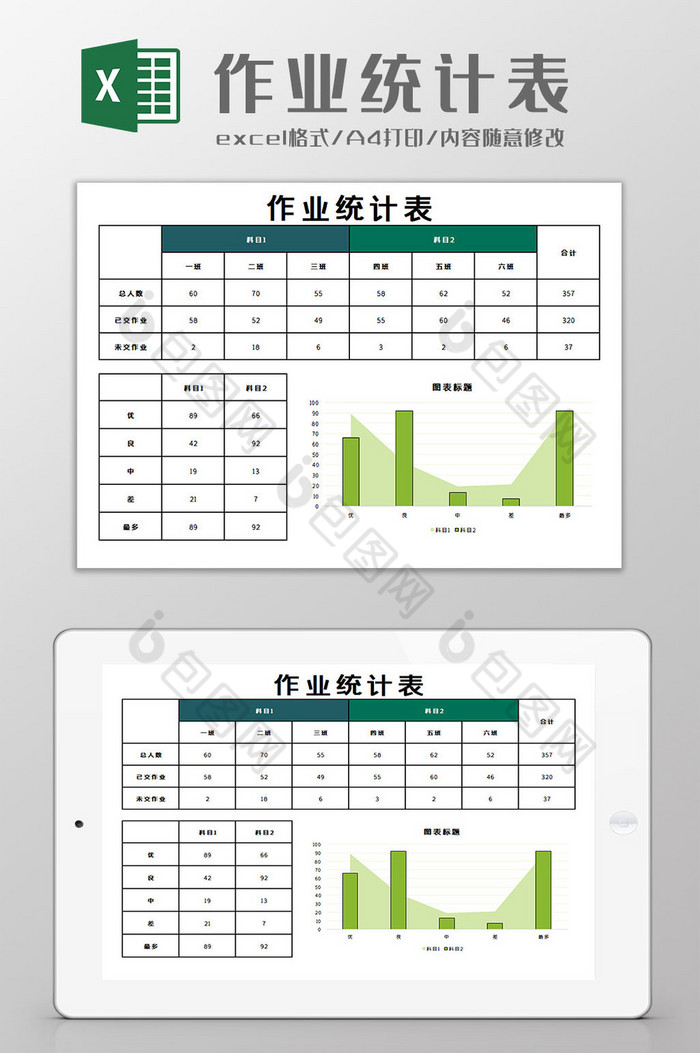 作业统计表格excel模板