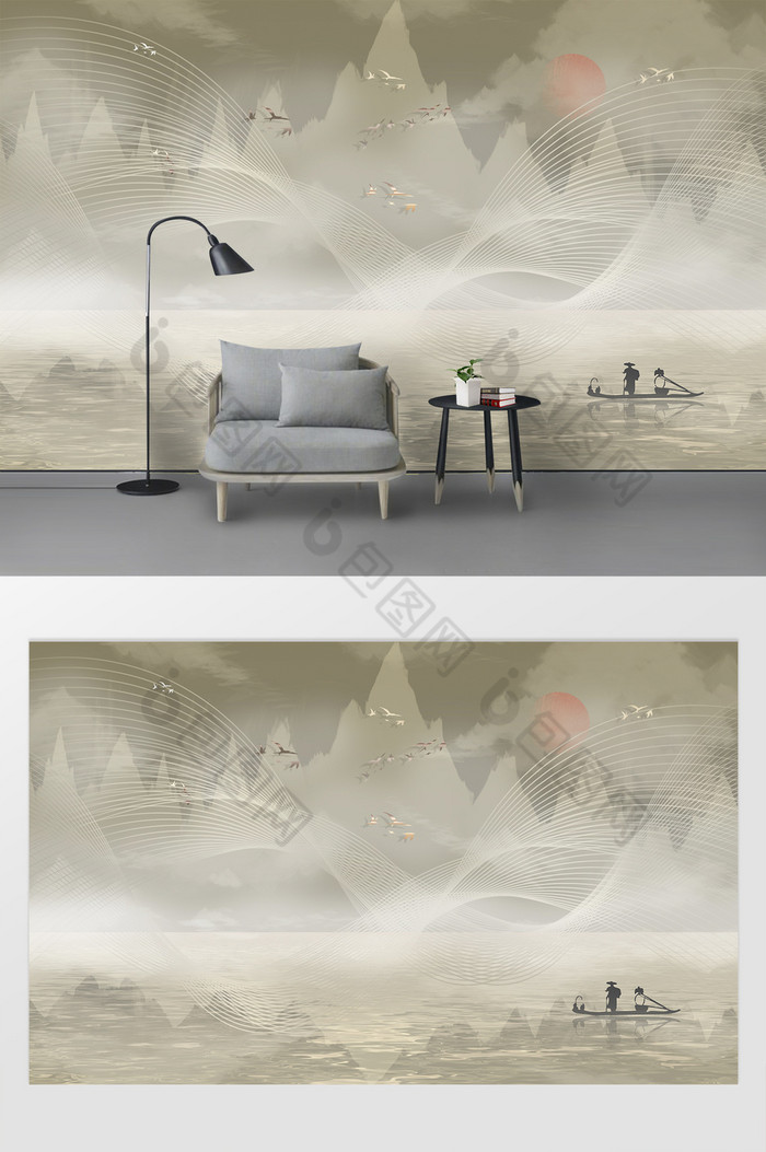 现代山水线条背景墙图片图片