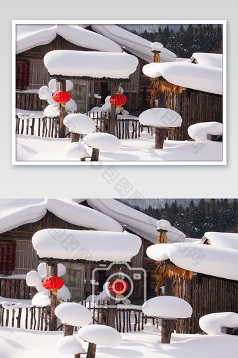 冬天雪乡雪蘑菇村落图片