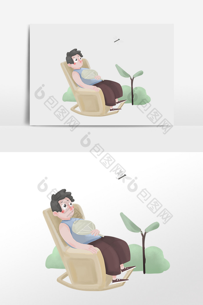 炎热夏季躺椅扇风乘凉人物插画图片图片