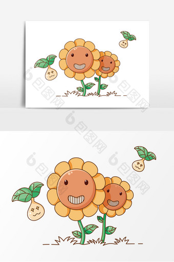 卡通微笑的向日葵元素图片