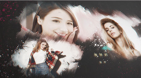 黑暗背景中柔美的水彩晕染照片相册AE模板