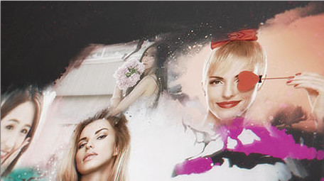 黑暗背景中柔美的水彩晕染照片相册AE模板