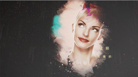 黑暗背景中柔美的水彩晕染照片相册AE模板