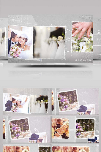 清新手绘元素浪漫温情婚礼照片相册AE模板图片