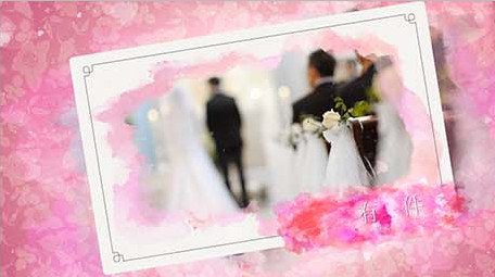 浪漫粉色水墨晕染甜美爱情相册AE模板