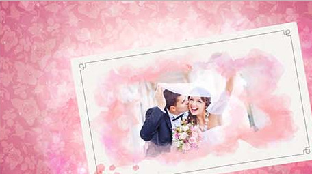 浪漫粉色水墨晕染甜美爱情相册AE模板