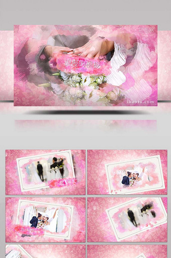 浪漫粉色水墨晕染甜美爱情相册AE模板图片