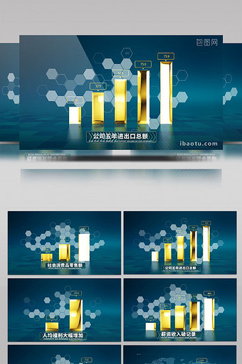 科技黄金柱状图数据信息图AE模板图片