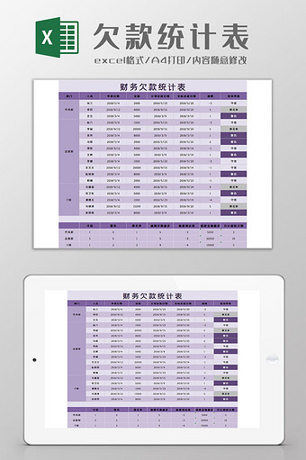 欠款统计表Excel模板图片