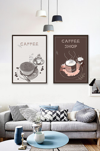 咖啡店饮品手绘咖啡装饰画图片