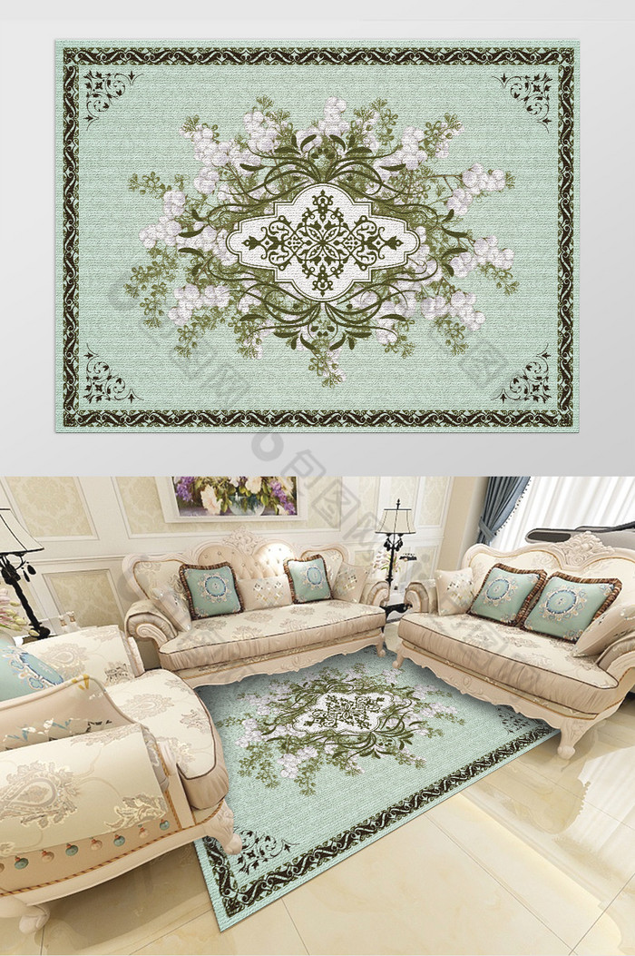 简欧美式复古田园风花卉植物客厅地毯图案图片图片