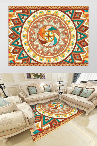 欧式复古唯美精致宫廷几何花纹客厅地毯图案图片