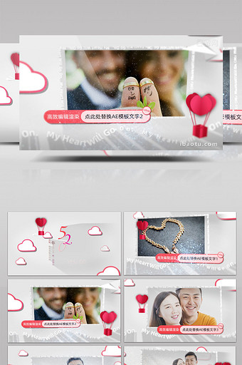 4K简约浪漫的长阴影婚庆视频相册AE模板图片