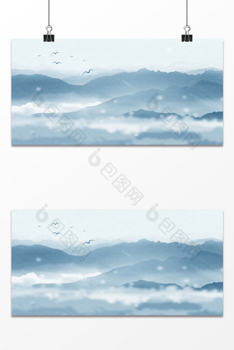 中国风水墨山水飞鸟意境广告背景图图片