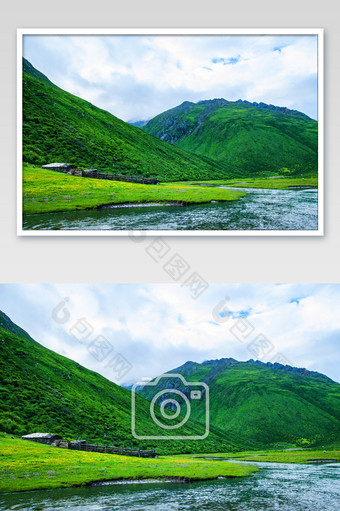 四川四姑娘山自然景观绿色青山大草地河流图片