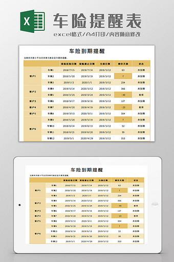 车险提醒表Excel模板图片