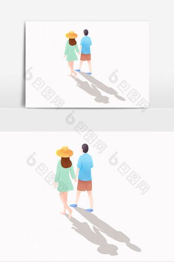 情人节情侣散步卡通创意元素图片