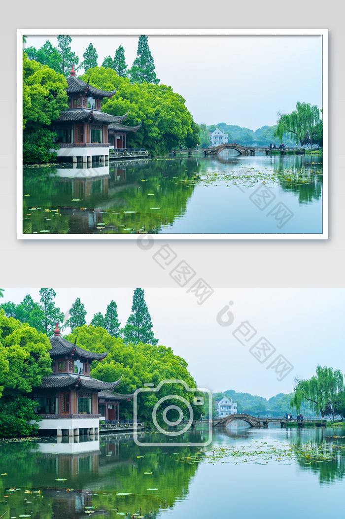 西湖景色中式风格游船西湖河水摄影图图片图片