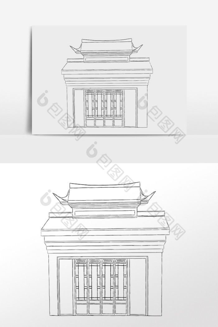 简笔画线描博物馆建筑插画