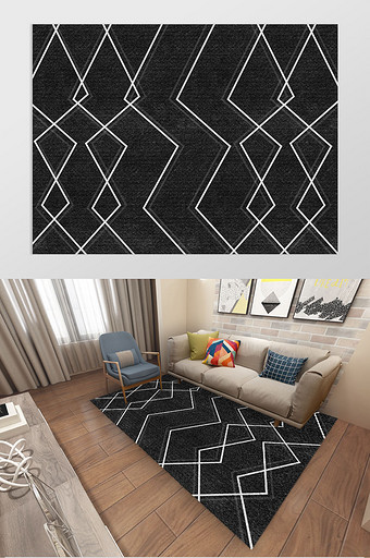现代ins北欧线条黑白纹理地毯图案图片
