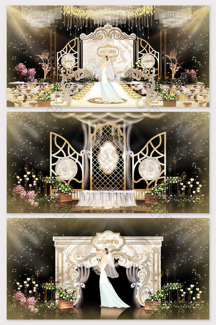 轻奢简欧暖色系米色大理石纹婚礼效果图图片图片