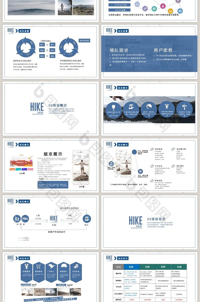 藏青简洁动感户外活动项目介绍PPT模板