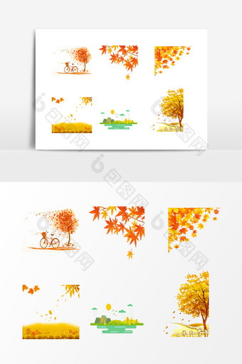 橙红色枫叶树木秋季素材图片