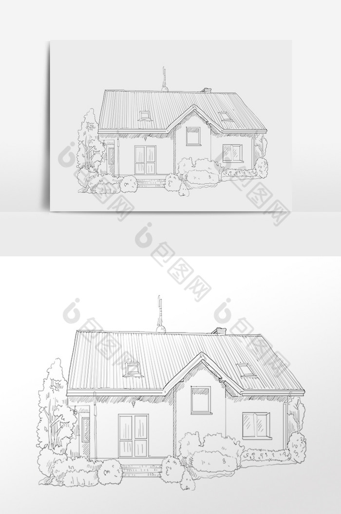 线描素描简笔画房子建筑插画图片图片