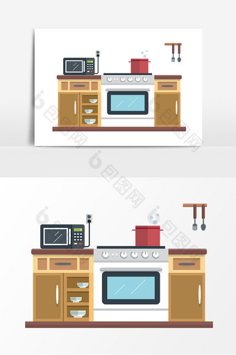 手绘厨房灶台家具元素设计图片