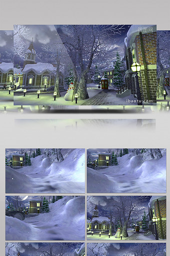 圣诞节村长雪景唯美繁华场景背景视频图片