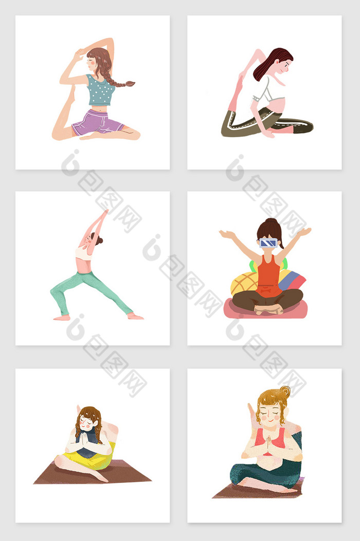 练瑜伽的女人套图插画图片图片