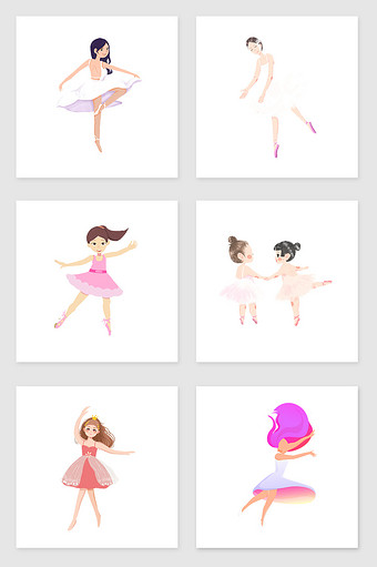 手绘跳舞的女孩套图插画元素图片
