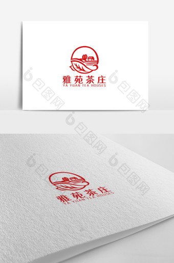 插画风格茶庄主题logo设计图片