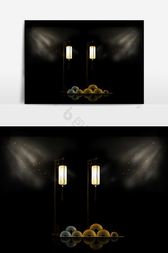 传统古典中式暖色系落地灯宫灯装饰元素图片