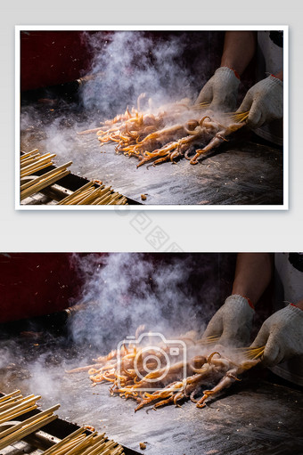 烧烤美食夜宵诱人羊肉串高清摄影图图片